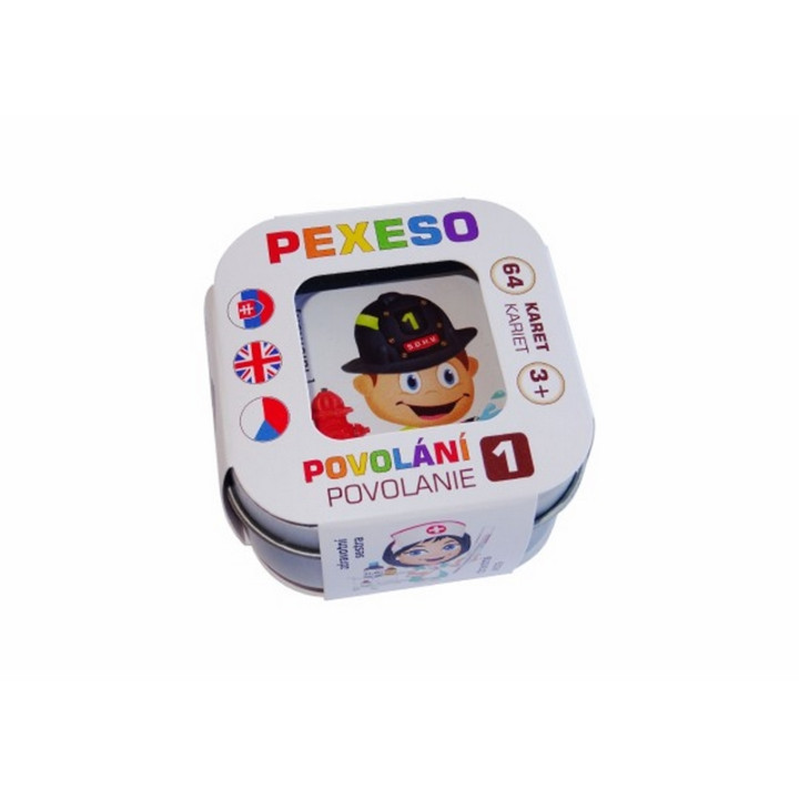 Hmaťák Pexeso povolání voděodolné 64 karet v plechové krabičce 6x6x4cm Hmaťák