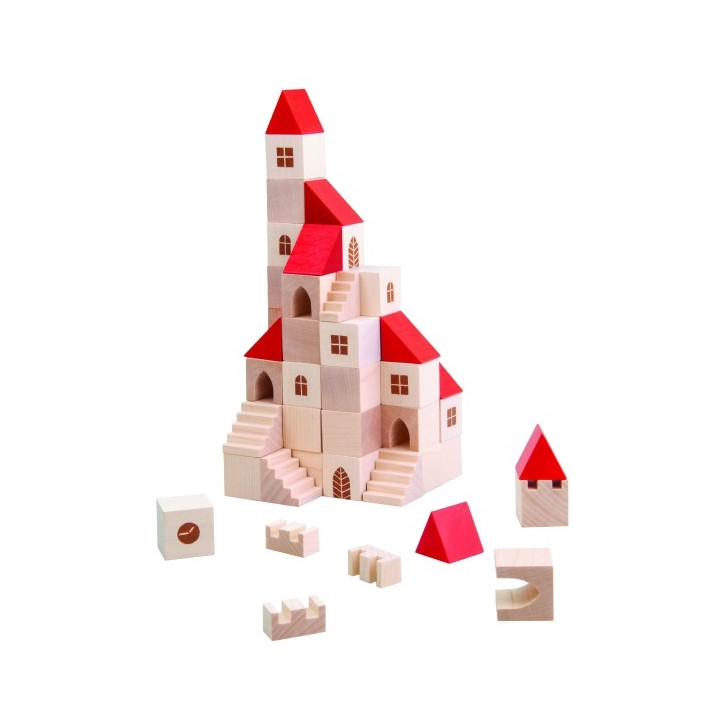 Stavebnice kostky 2,5cm dřevo městečko 100 dílků v krabici 29x19x6cm