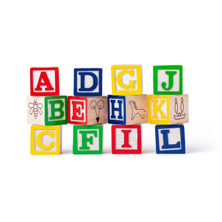 Vozík s kostkami/razítky ABC