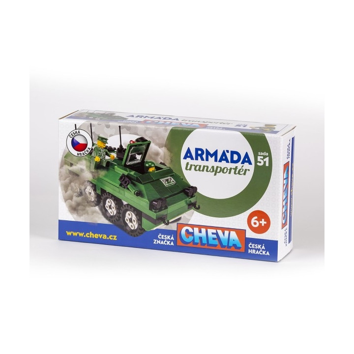 Stavebnice Cheva 51 Military Obrněný transportér plast 253ks v krabici 35x19x9cm