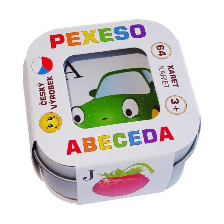 Hmaťák Pexeso Abeceda 64 karet v plechové krabičce