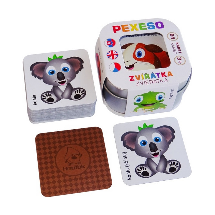 Hmaťák Pexeso Zvířátka 64 karet v plechové krabičce
