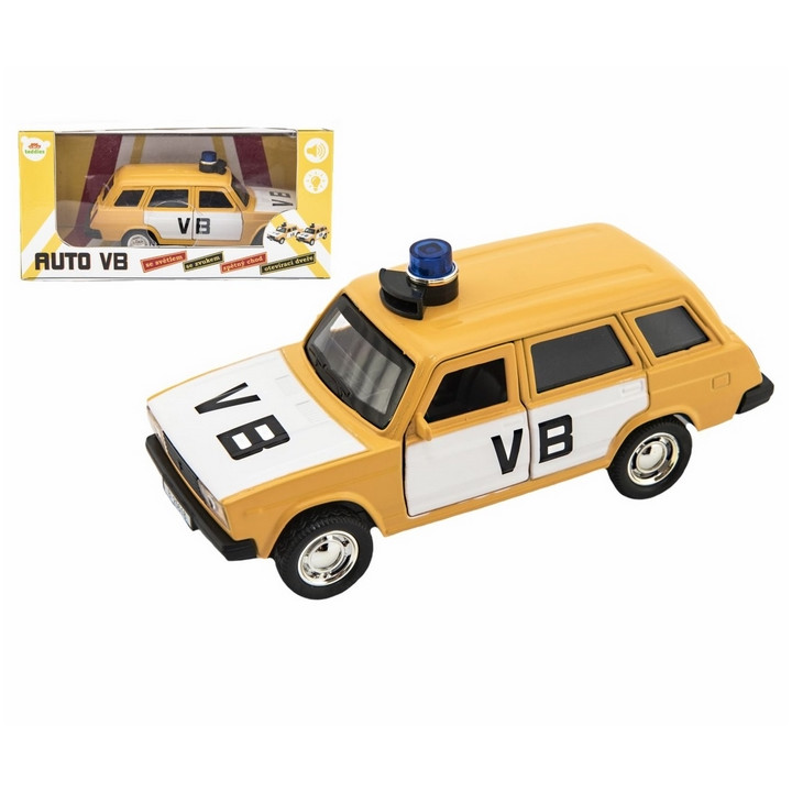 Policejní auto VB combi kov/plast 11,5cm na zpětné natažení na baterie se zvukem