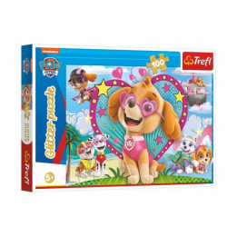 Puzzle Paw Patrol/Tlapková patrola třpytivé 100 dílků 48x34cm v krabici 33x23x4cm