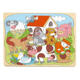 Puzzle na desce "Domácí veselá zvířátka"