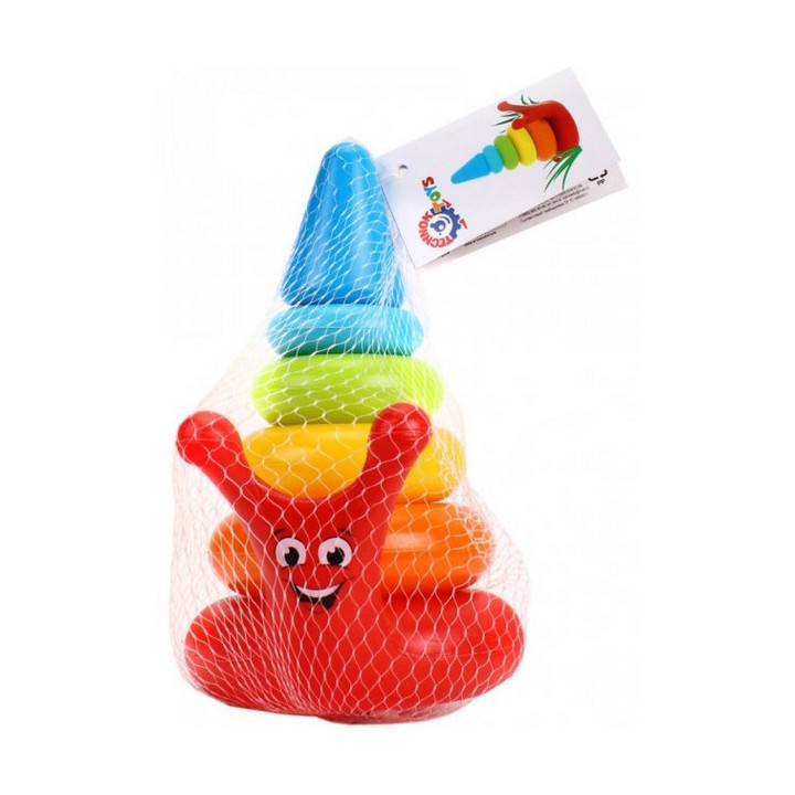 Skládanka pyramida kroužky šnek plast 6ks 12m+