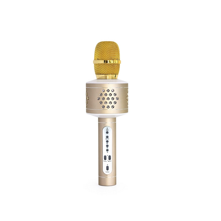 Mikrofon karaoke Bluetooth zlatý na baterie s USB