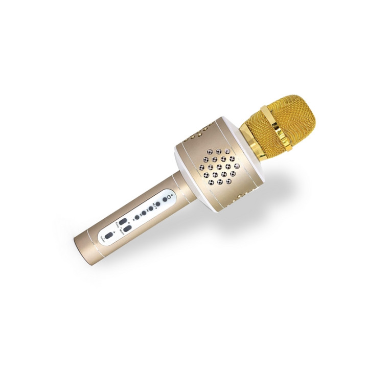 Mikrofon karaoke Bluetooth zlatý na baterie s USB