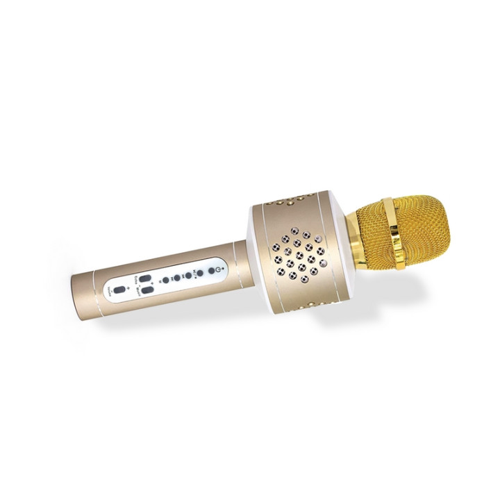 Mikrofon karaoke Bluetooth zlatý na baterie s USB