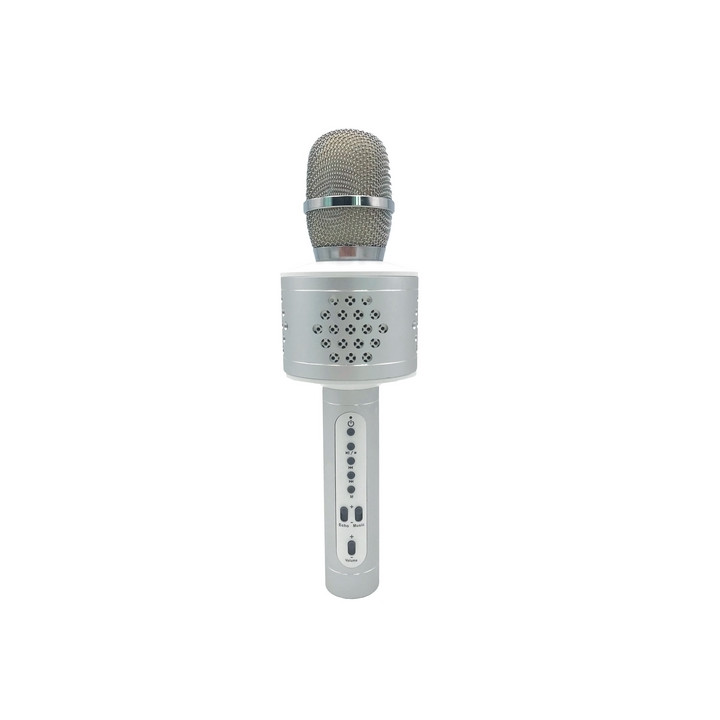 Mikrofon karaoke Bluetooth stříbrný na baterie s USB