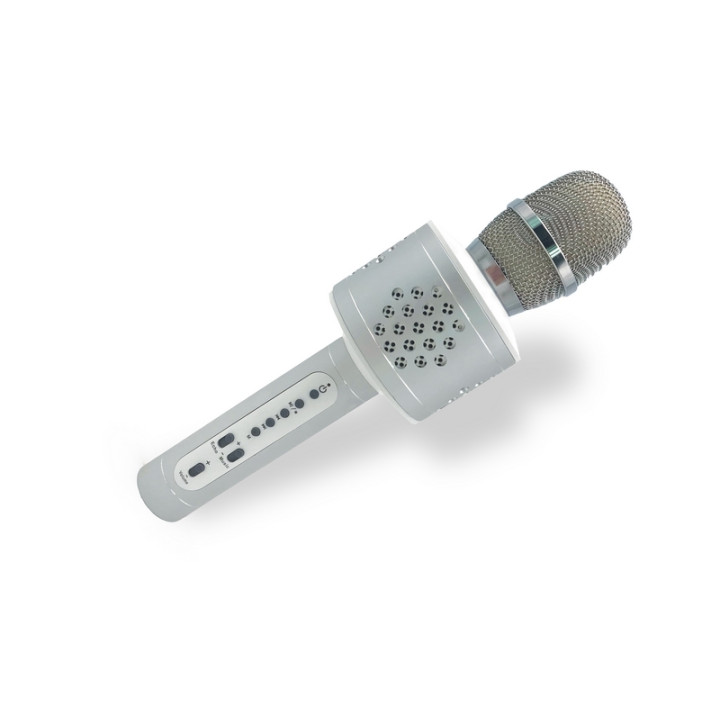 Mikrofon karaoke Bluetooth stříbrný na baterie s USB