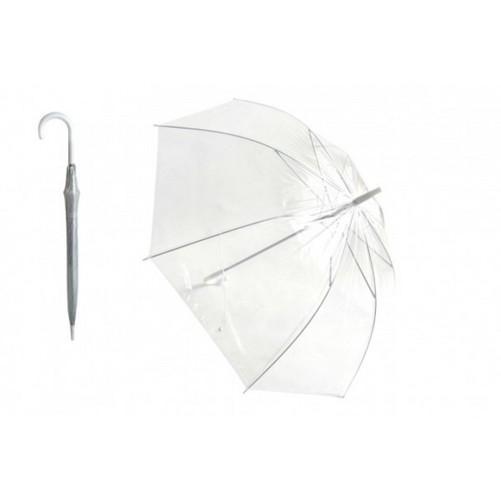 Deštník průhledný bílý plast/kov 82cm