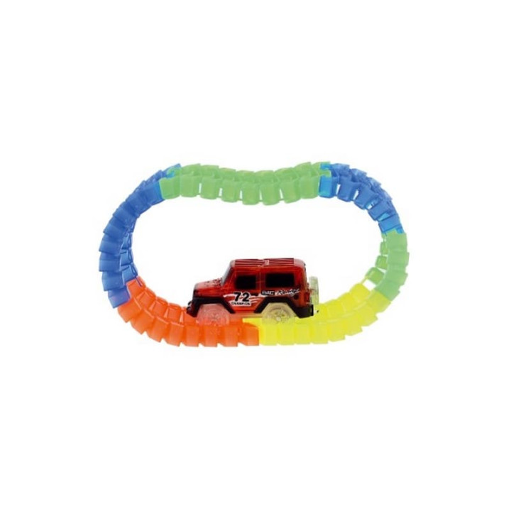 Dráha svítící ve tmě + auto se světly - 57ks délka 72cm