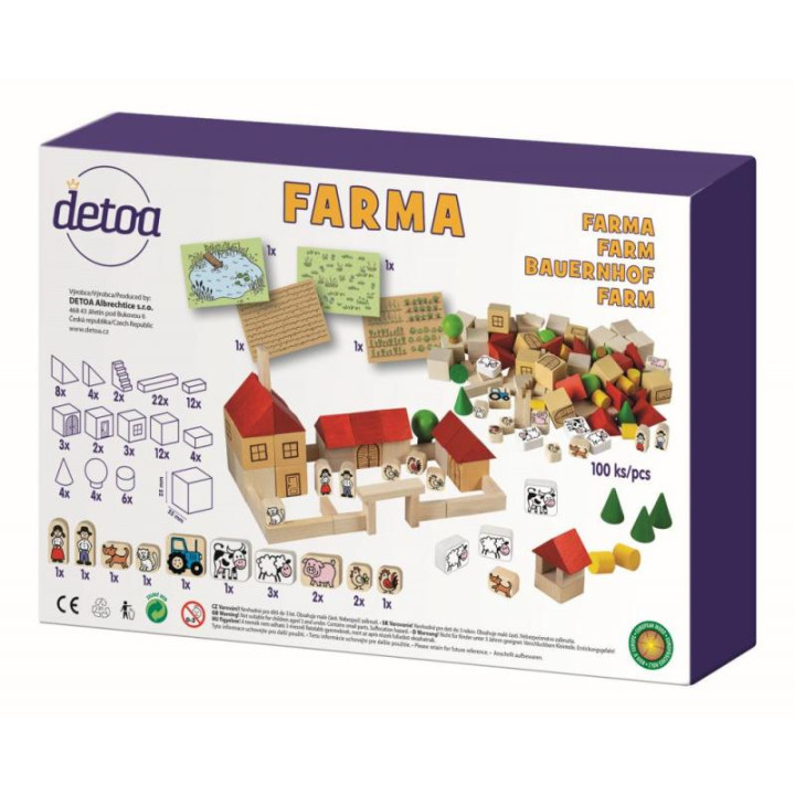 Detoa dřevěná stavebnice Farma 100 ks