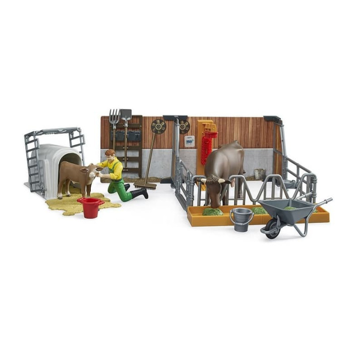 Bruder 62611 BWORLD Zemědělský set - box s krávou, telátkem a farmářem