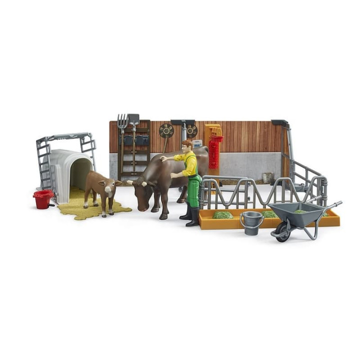 Bruder 62611 BWORLD Zemědělský set - box s krávou, telátkem a farmářem