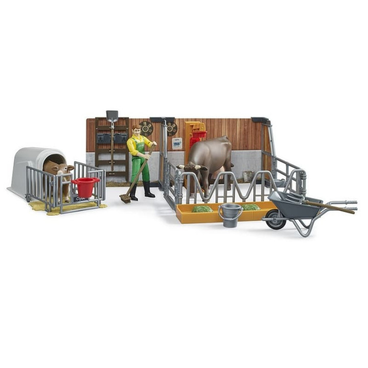 Bruder 62611 BWORLD Zemědělský set - box s krávou, telátkem a farmářem