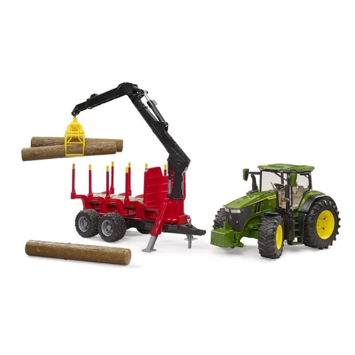 Bruder 3154 traktor John Deere 7R 350 se zadním přívěsem a 4 kládami