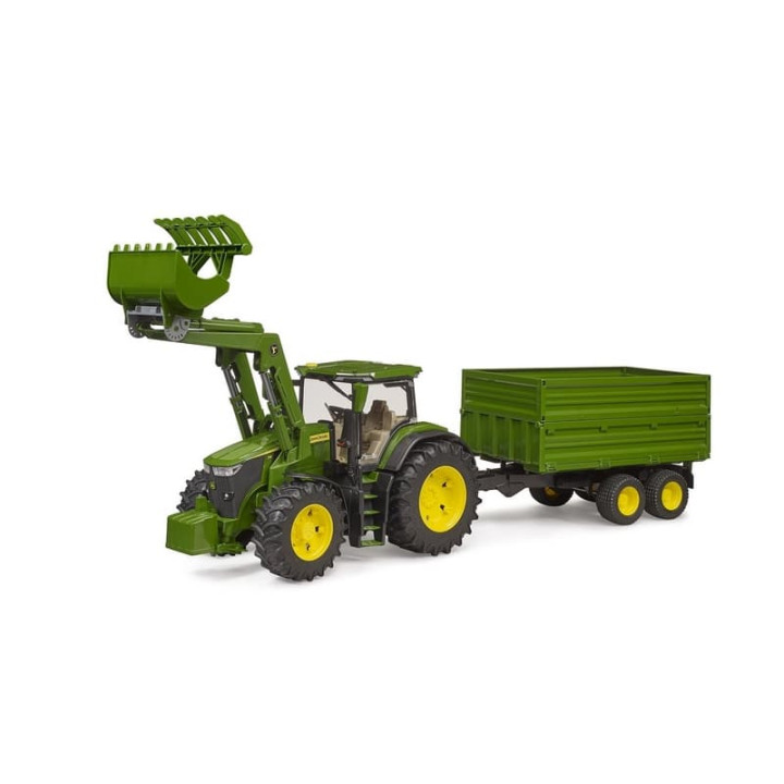 Bruder 3155 traktor John Deere 7R 350 s čelním nakladačem a tandemovým přepravním přívěsem