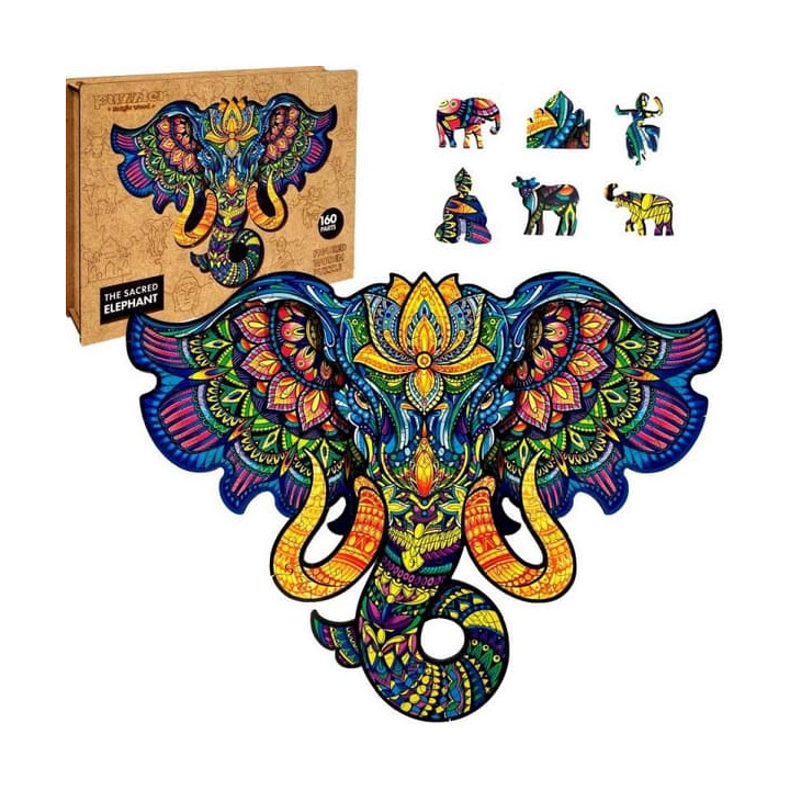 DŘEVĚNÉ BAREVNÉ PUZZLE - Posvátný Slon