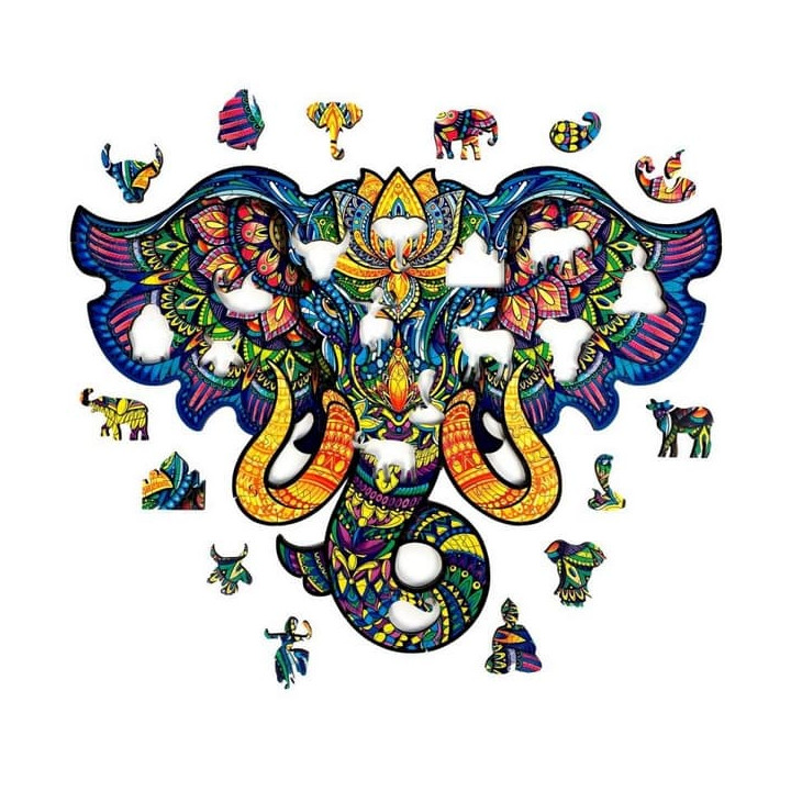 DŘEVĚNÉ BAREVNÉ PUZZLE - Posvátný Slon