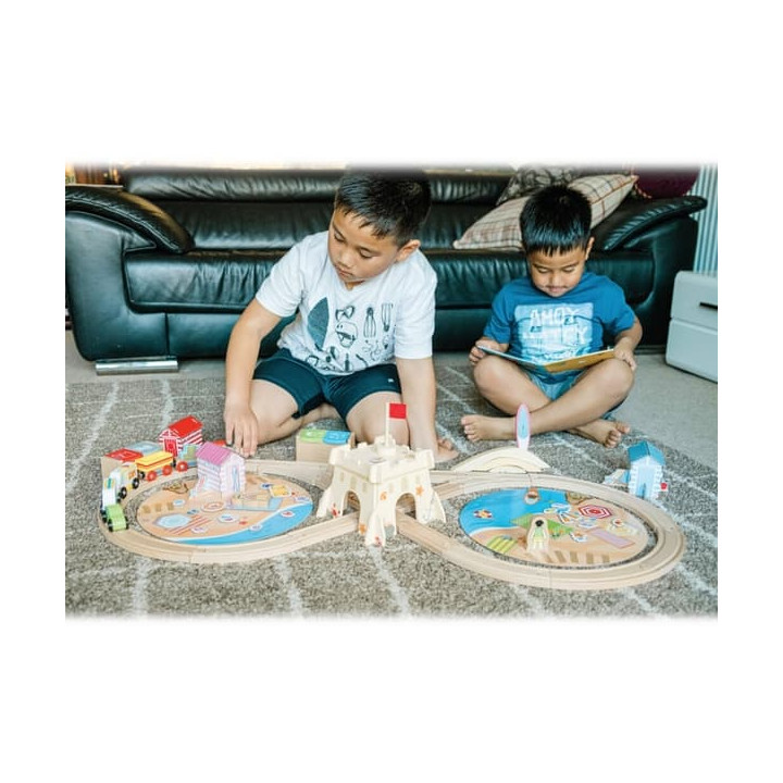Bigjigs Rail Dřevěná vláčkodráha Úklid pobřeží 70 dílů