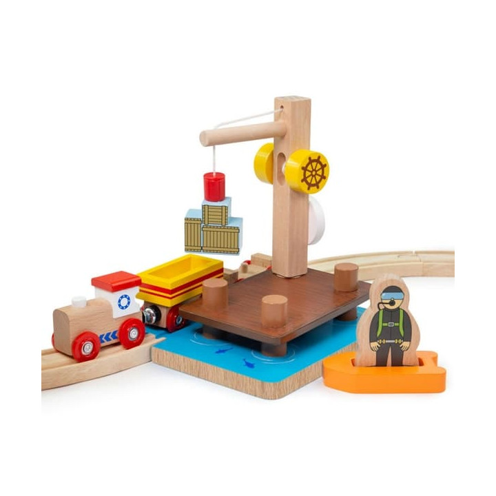Bigjigs Rail Přístav s jeřábem, člunem a potápečem