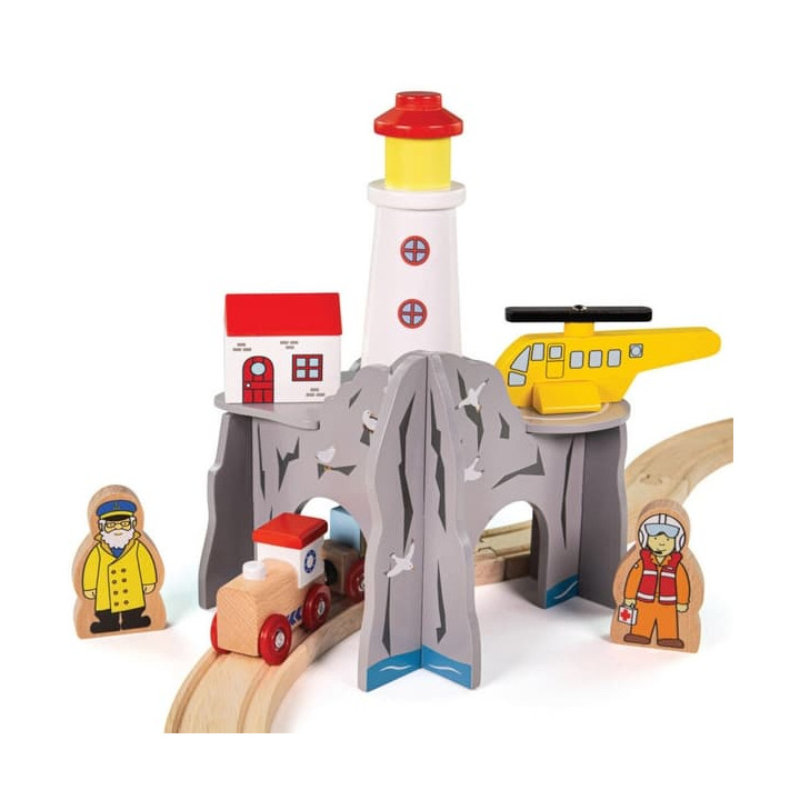 Bigjigs Rail Tunel s majákem a heliportem