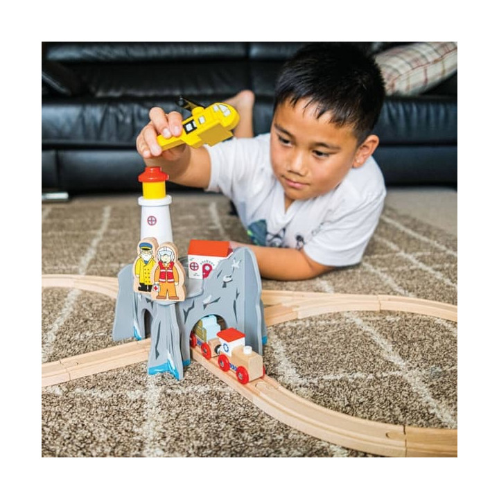 Bigjigs Rail Tunel s majákem a heliportem