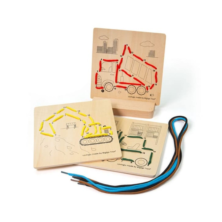 Bigjigs Toys Provlékání podle čísel Stavební stroje