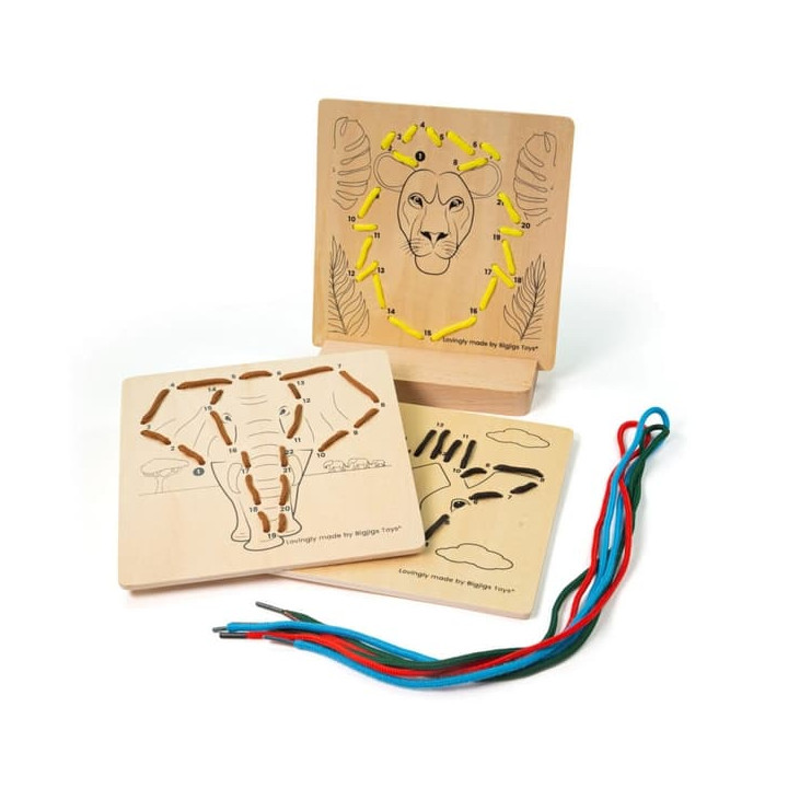 Bigjigs Toys Provlékání podle čísel Divoká zvířata