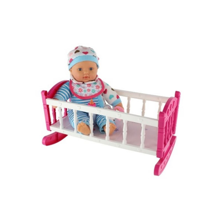Panenka miminko 38cm měkké tělo s dudlíkem s kolébkou v krabici
