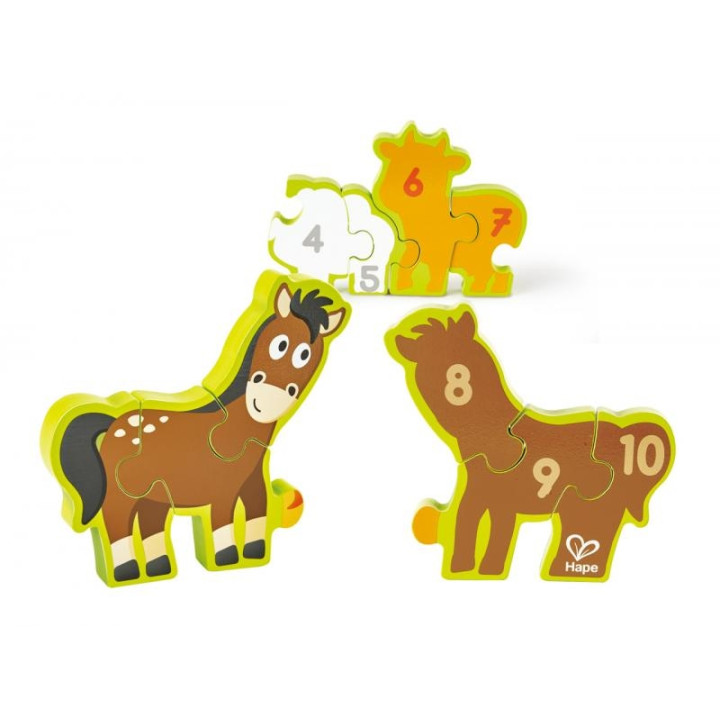 Hape Puzzle - Zvířátka a číslice, 10 dílků