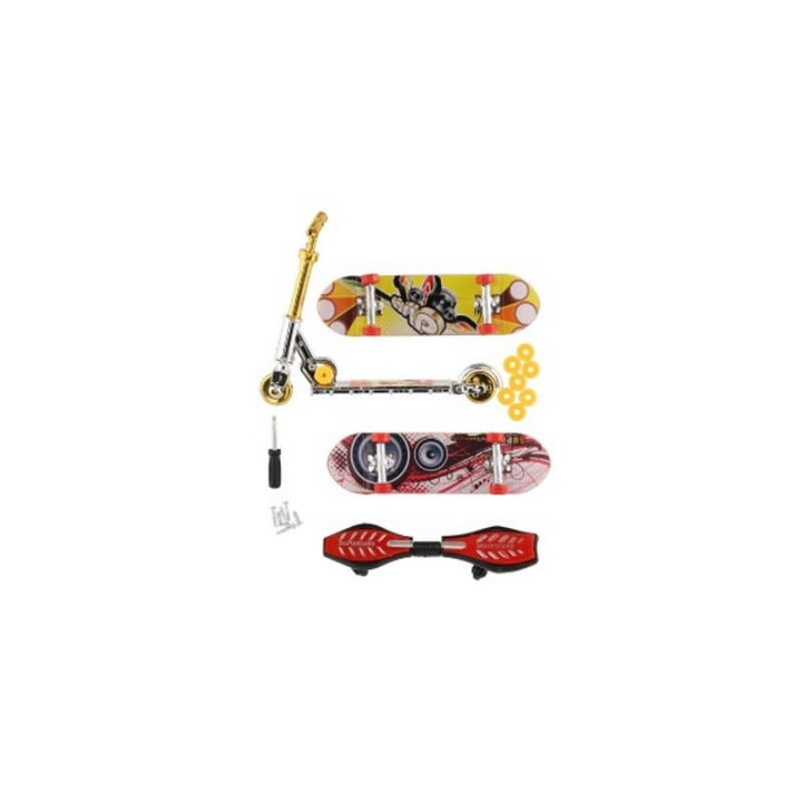 Sada skateboard šroubovací, koloběžka prstová, waveboard plast s doplňky