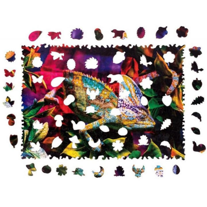 Dřevěné barevné puzzle - Úžasný chameleon