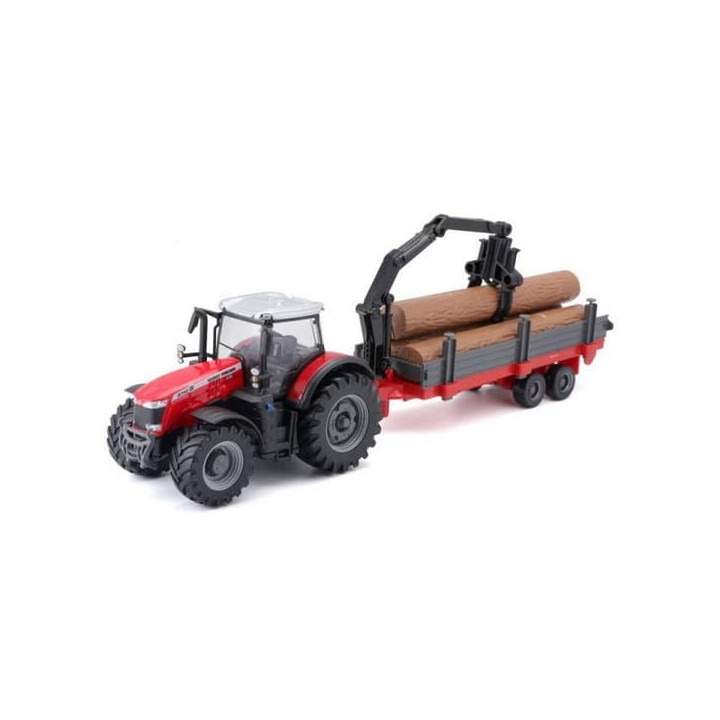 Bburago 10cm Farm Traktor na setrvačník s vlečkou Massey Ferguson 8740S