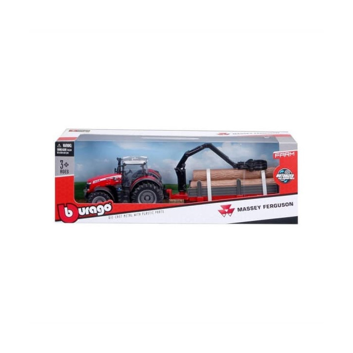 Bburago 10cm Farm Traktor na setrvačník s vlečkou Massey Ferguson 8740S