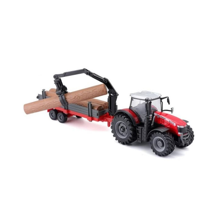 Bburago 10cm Farm Traktor na setrvačník s vlečkou Massey Ferguson 8740S