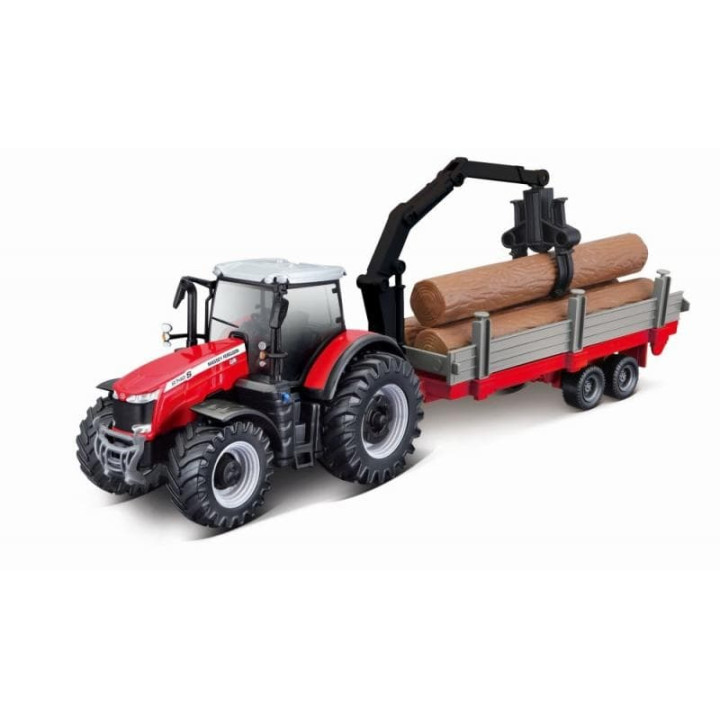 Bburago 10cm Farm Traktor na setrvačník s vlečkou Massey Ferguson 8740S
