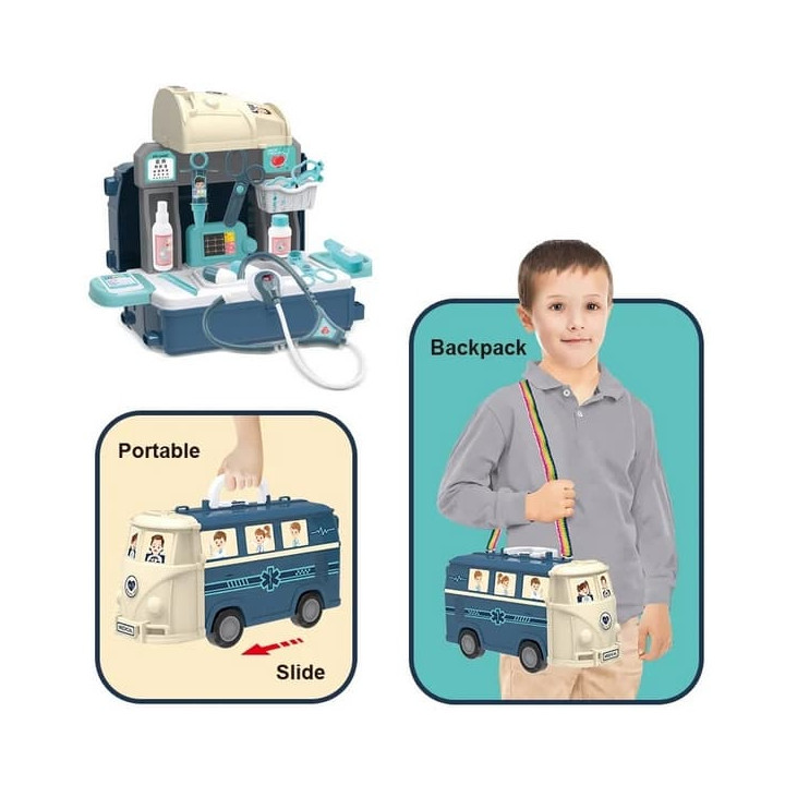 Bavytoy Lékařský set 3v1 bus modrý