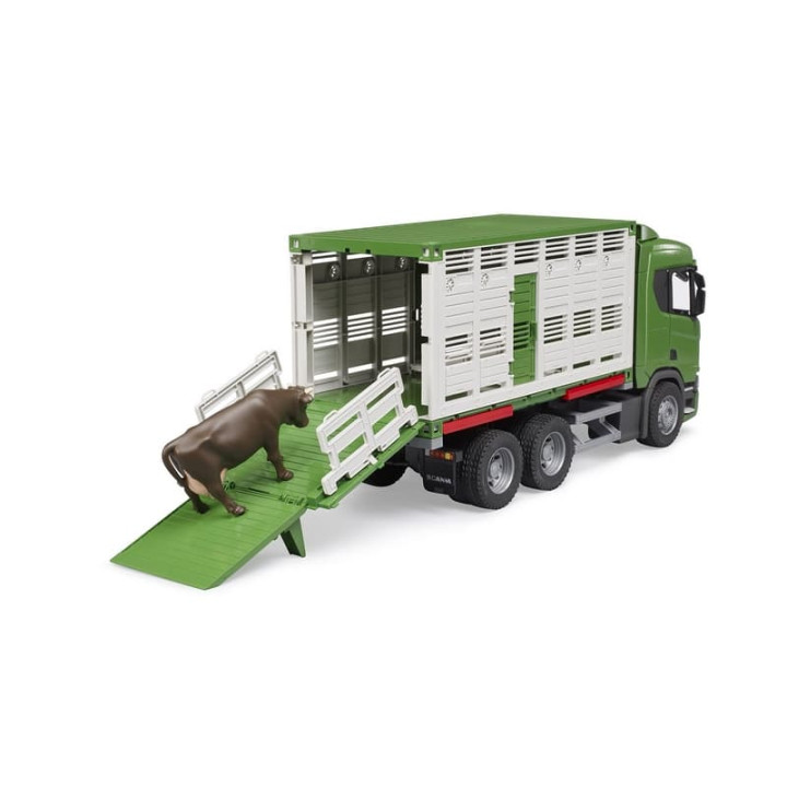 Bruder 3548 Scania Super 560R nákladní vůz pro přepravu zvířat s 1 krávou