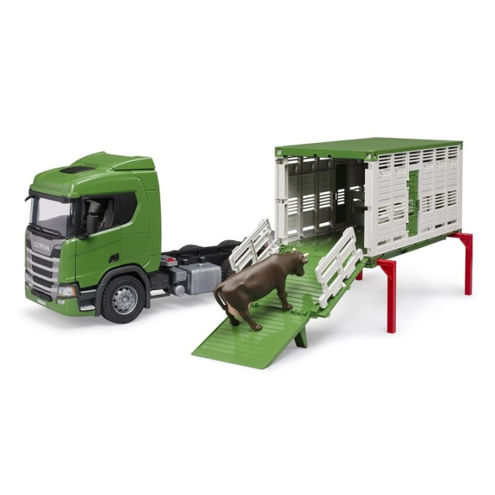 Bruder 3548 Scania Super 560R nákladní vůz pro přepravu zvířat s 1 krávou