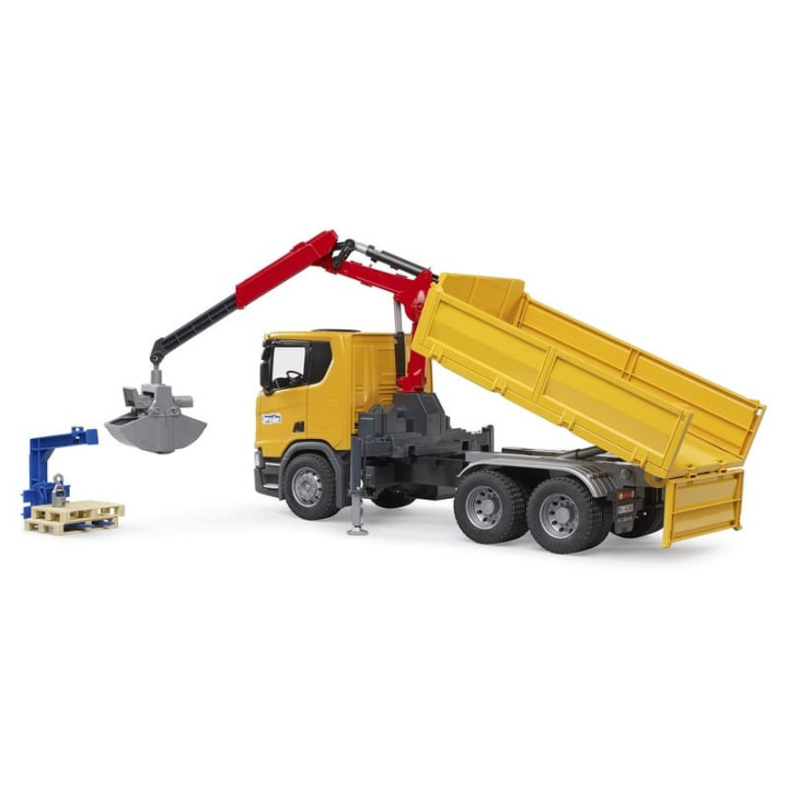Bruder 3551 Stavební vůz Scania Super 560R s jeřábem a 2 paletami