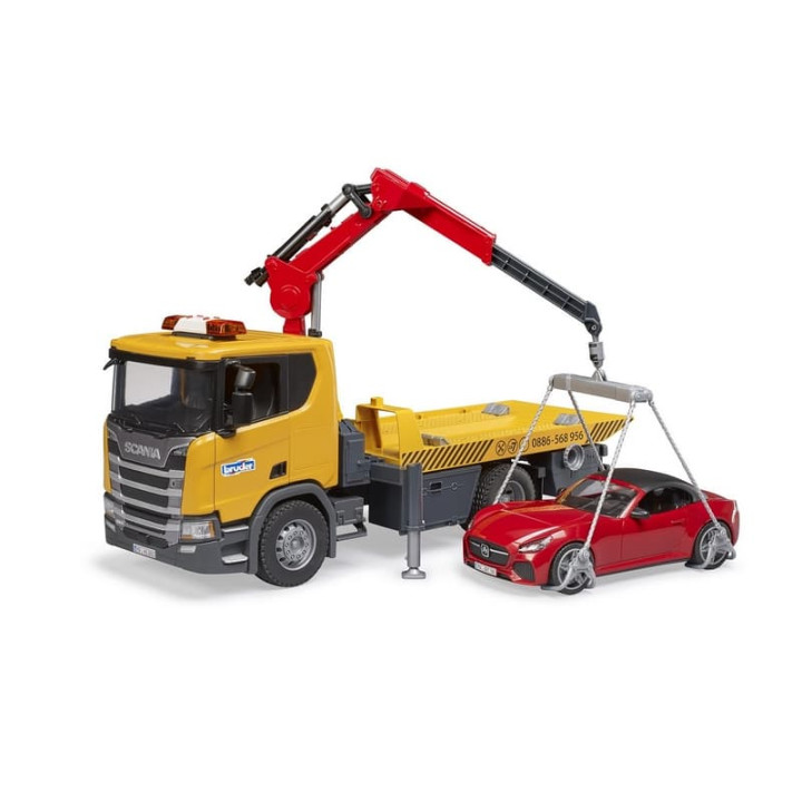 Bruder 3552 Odtahové vozidlo Scania Super 560R se světelným a zvukovým modulem a BRUDER Roadster