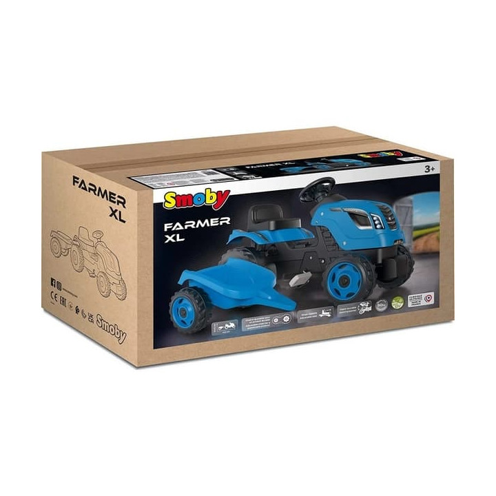 Šlapací traktor Farmer XL modrý s vozíkem