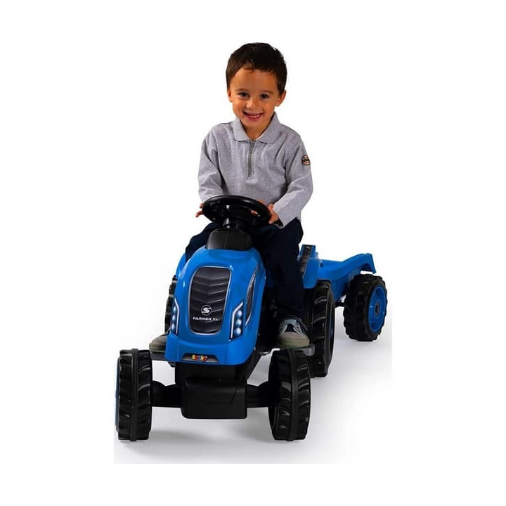 Šlapací traktor Farmer XL modrý s vozíkem
