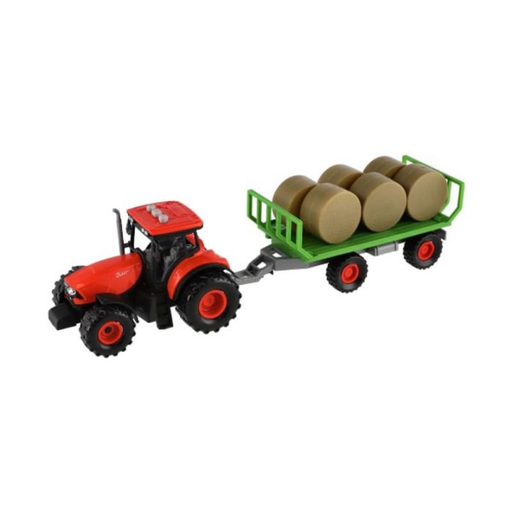 Traktor Zetor s vlekem a balíky plast na setrvačník na baterie se světlem se zvukem v krabici