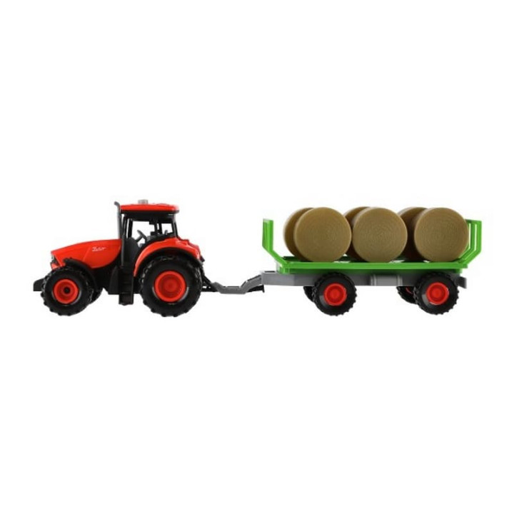 Traktor Zetor s vlekem a balíky plast na setrvačník na baterie se světlem se zvukem v krabici