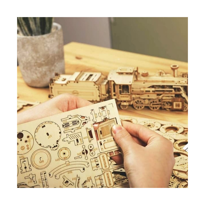 RoboTime dřevěné 3D puzzle Parní lokomotiva