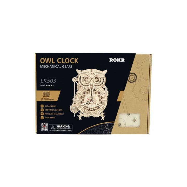 RoboTime 3D dřevěné mechanické puzzle Soví hodiny